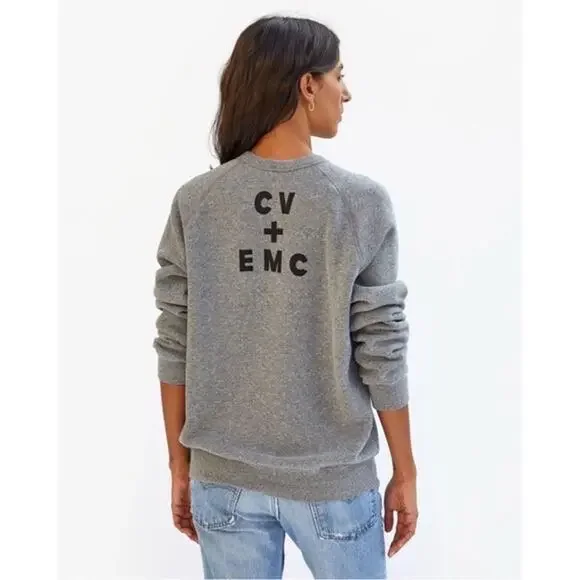 NWOT CLARE V CV+EMC Sweatshirt S Oversized Graphic RED-LIPS”Maman Je T’aime”Grey - Picture 2 of 12